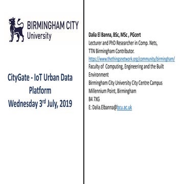 CityGate - IoT platform and smart lorawan applications in Birmingham