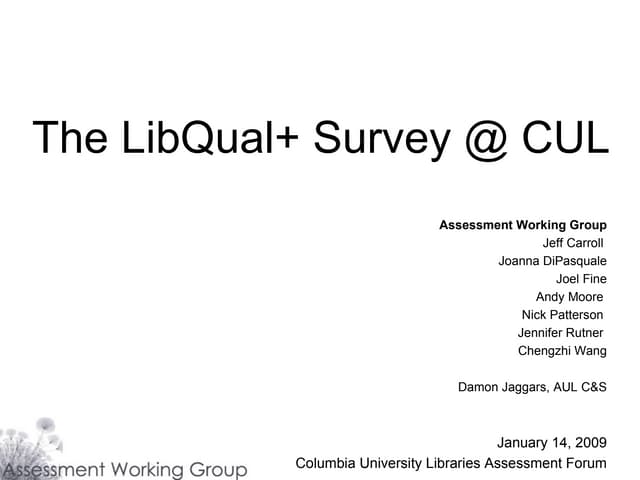 Overview of LibQual+ for Library Staff