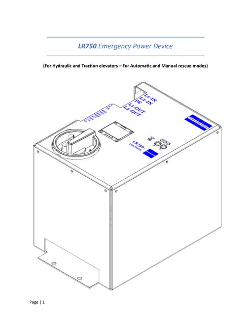 LR750 Elevator Battery Backup and Rescue Power Unit by Dynavect LLC