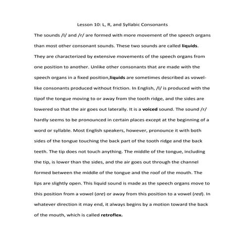 L, R and Syllabic Consonants