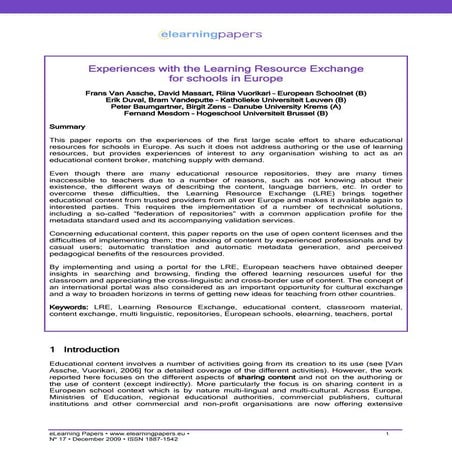 Experiences with the Learning Resource Exchange for schools in Europe