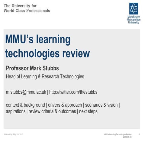 MMU Learning Technologies Review for Surrey's Creating a vision for the VLE W...