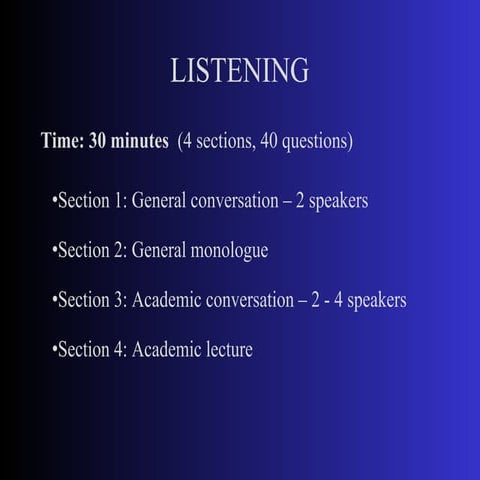 IELTS Components : Reading , Writing, Listening, Speaking | PDF