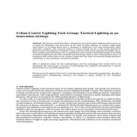 Urban-Centric Lighting Task Group: Tactical Lighting as an innovation strategy