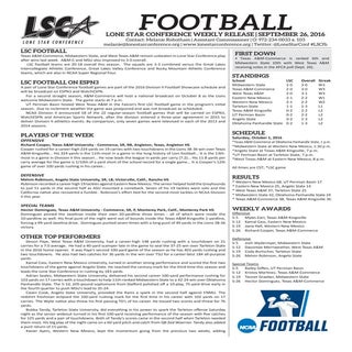 LSC Football Weekly Release (09/26/16)