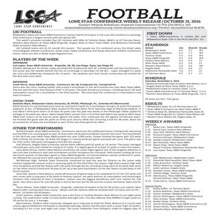 LSC Football Weekly Release (10/31/16)
