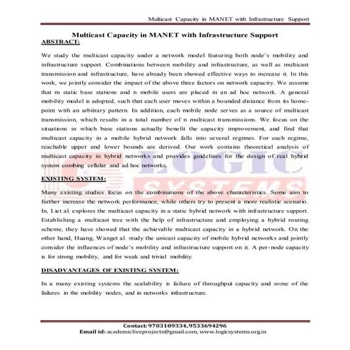 multicast capacity in manet with infrastructure support