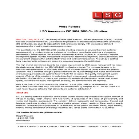 Lsg press-release-receives-the-iso-certification-05 aug2013