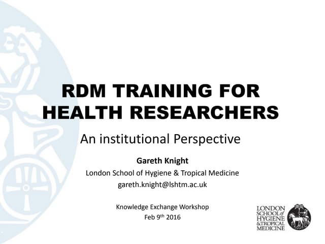 RDM Training for health researchers: An institutional perspective