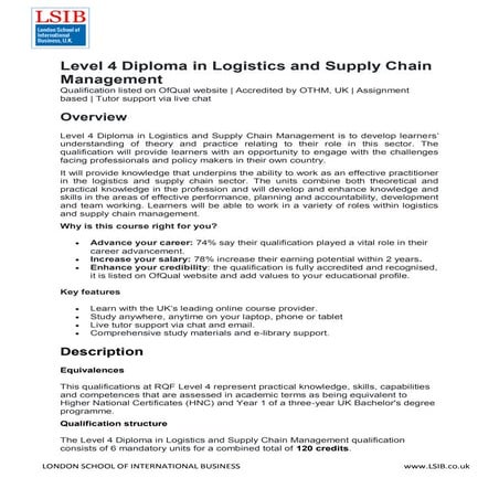 Level 4 Diploma in Logistics and Supply Chain Management | PDF