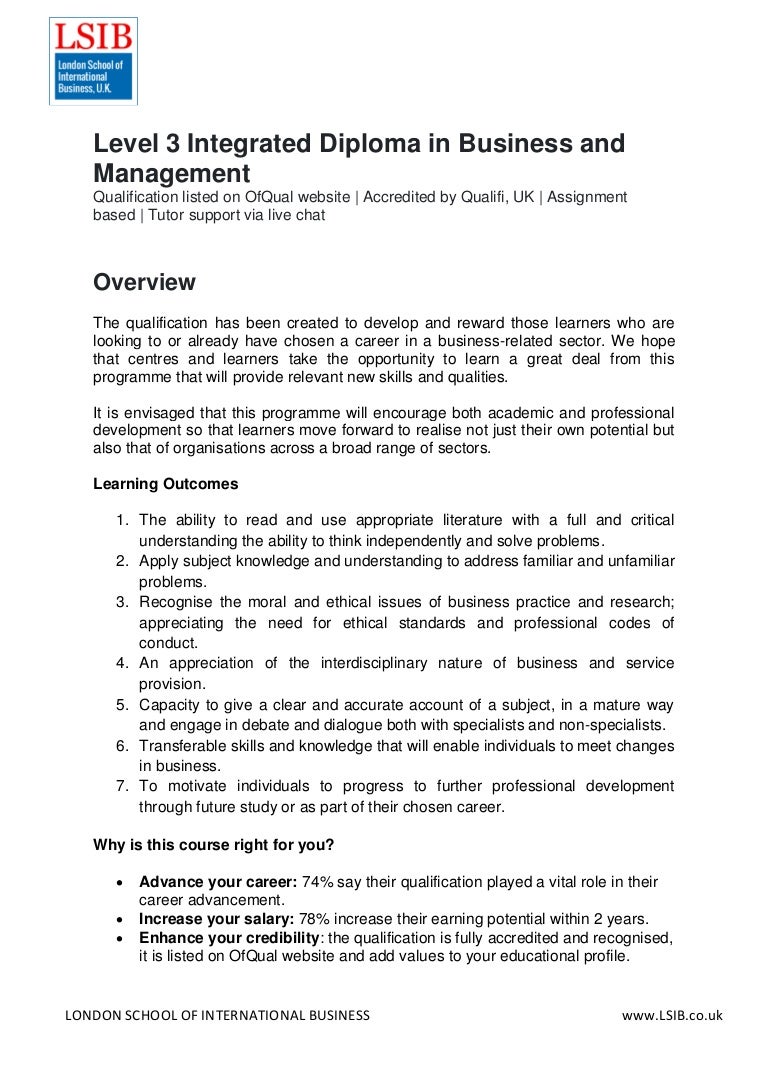 Level 3 Integrated Diploma in Business and Management