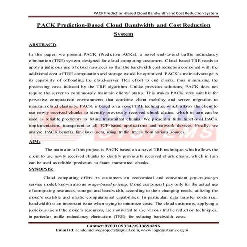 pack prediction-based cloud bandwidth and cost reduction system