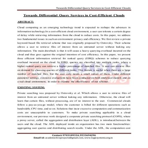 towards differential query services in cost-efficient clouds