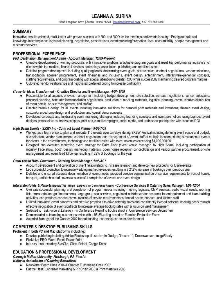 catering sales resumes