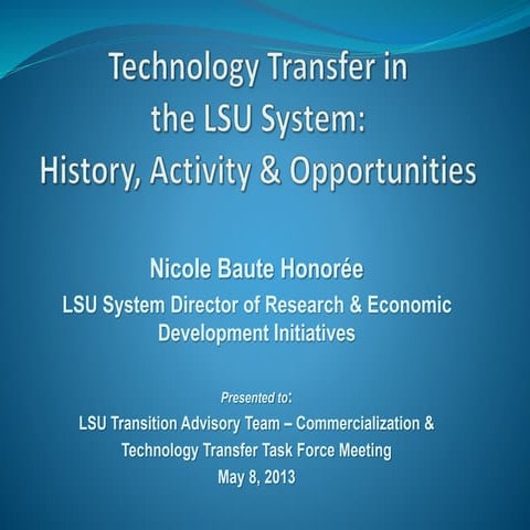 LSU System Tech Transfer History, Activity & Opportunity