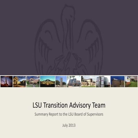 LSU Transition Advisory Team, July 26, 2013 Update to LSU Board of Supervisors