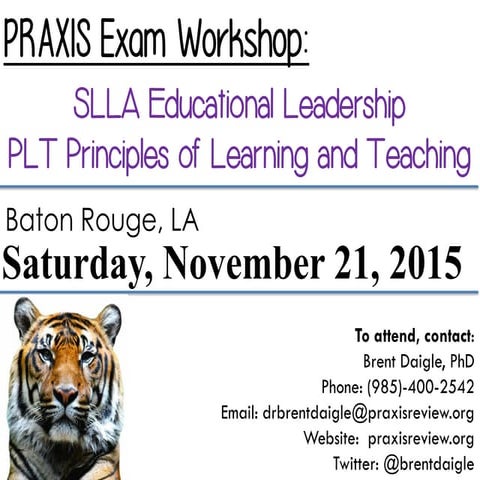 Baton Rouge, LA:  PRAXIS Workshop - SLLA & PLT - November 21, 2015