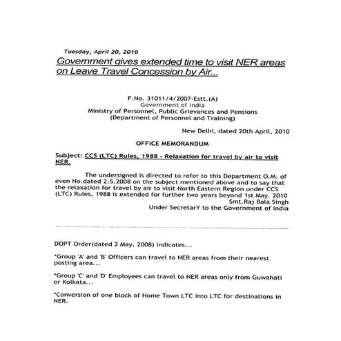 LTC travel rules by air to north eastern regions | PDF