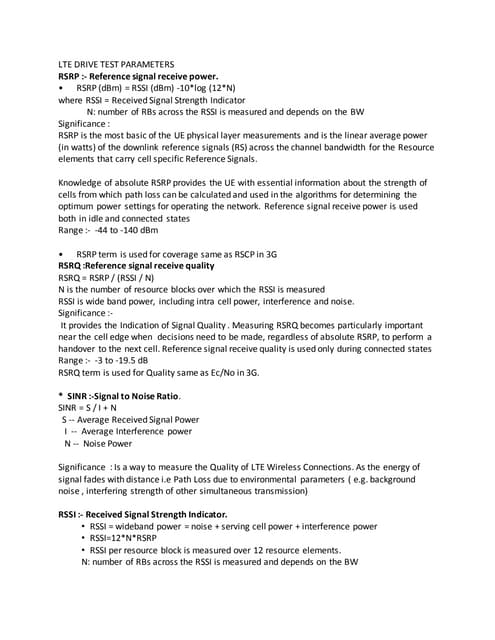 Lte drive test parameters