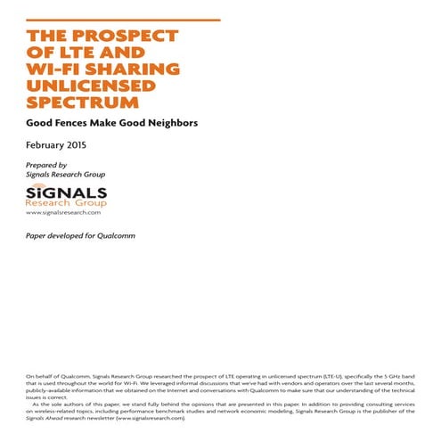 SRG WhitePaper: The prospect of LTE and Wi-Fi sharing unlicensed spectrum