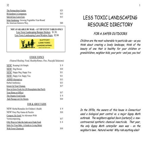 Less Toxic Landscaping Resource Directory: For a Safer Outdoors | PDF