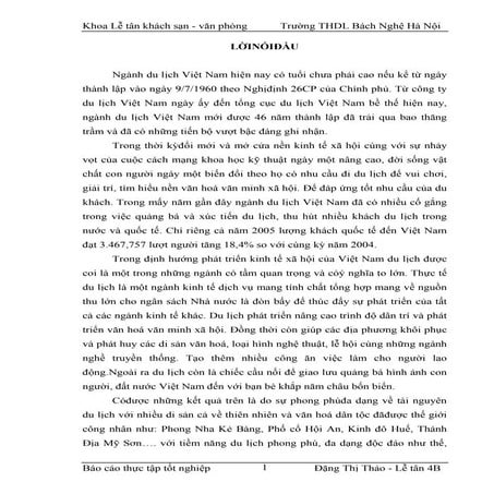 Báo cáo thực tập công tác lễ tân tại Khách sạn Thủ Đô
