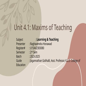 Maxims Of Teaching - Learning and Teaching