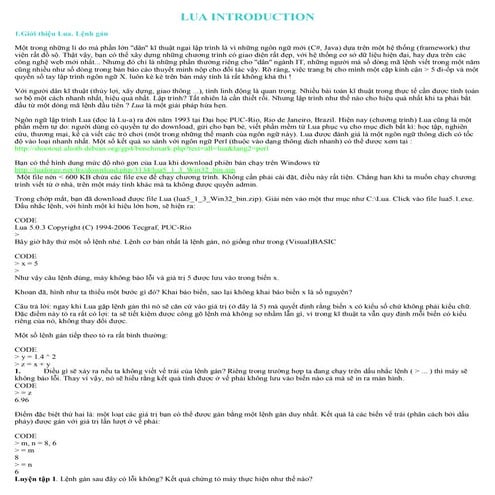 Lua introduction Gioi thieu ve Lua | PDF