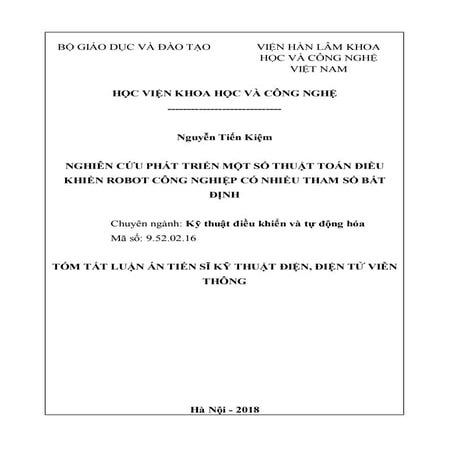 Luận án: Phát triển thuật toán điều khển rô bốt công nghiệp, HAY