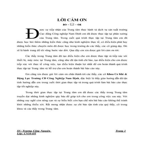 Đề tài: Quy trình tháo, lắp, kiểm tra và sửa chữa nhóm Piston, 9đ