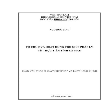 Luận văn: Tổ chức và hoạt động trợ giúp pháp lý tỉnh Cà Mau