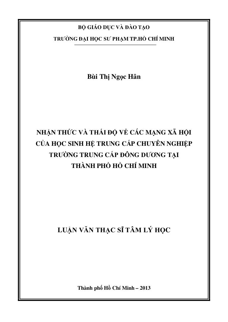 Luận văn: Nhận thức và thái độ về các mạng xã hội của học sinh