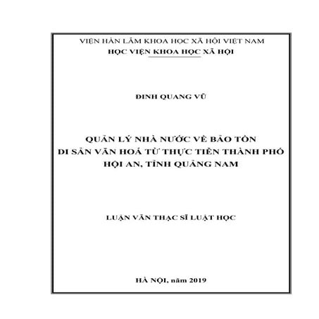Luận văn: Quản lý nhà nước về bảo tồn di sản văn hoá TP Hội An