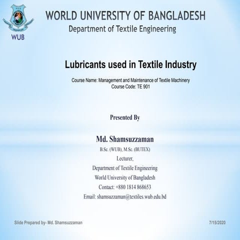 Lubricants used in textile industry