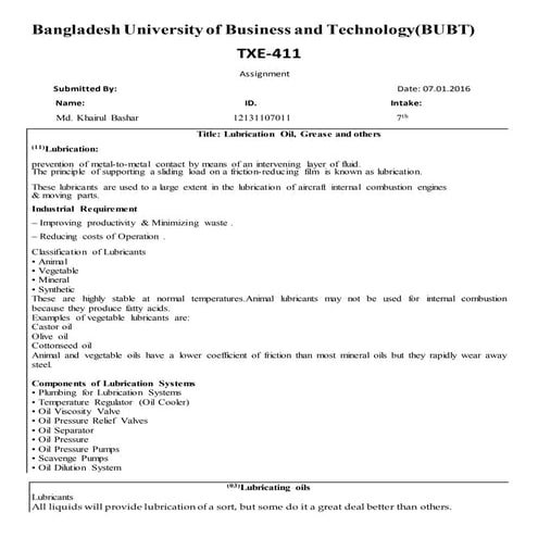 Lubrication oil, grease and others