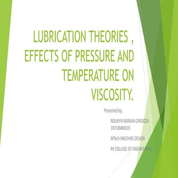 Lubrication theories ( regimes of lubrication) and effect of temperature and ...