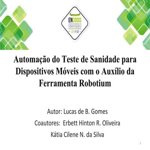 Framework de automação de teste Robotium | PPTX
