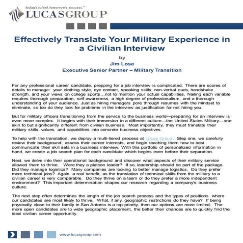 Effectively Translate Your Military Experience in a Civilian Interview
