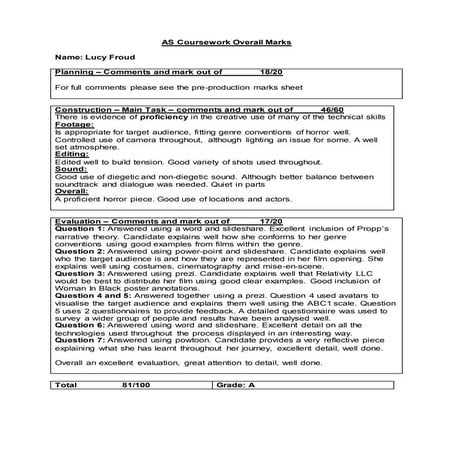 Lucy froud as coursework overall marksheet