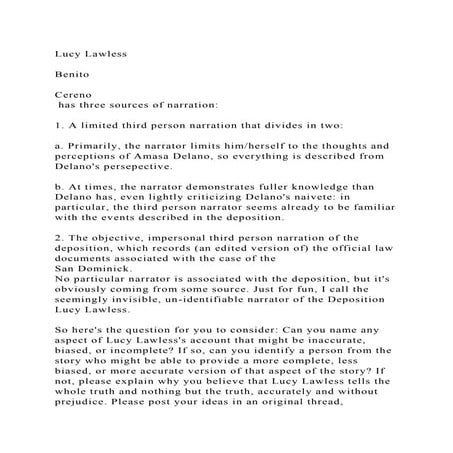 Lucy LawlessBenitoCereno has three sources of narration.docx