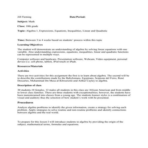 Lesson Plan Algebra