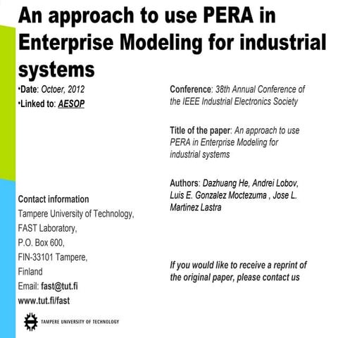 An approach to use PERA in Enterprise Modeling for industrial systems | PPT