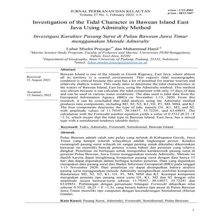 Investigation of the Tidal Character in Bawean Island East Java Using ...
