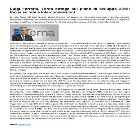 Luigi Ferraris Terna: I vertici sono al lavoro sul piano di sviluppo 2018