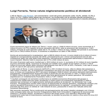 Luigi ferraris, terna valuta miglioramento politica di dividendi