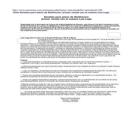 Luis Lugo Sonata op 106 de Beethoven,Sonata 1 de Scriabin ,Sonata 2 de Rachmaninoff Recital 
