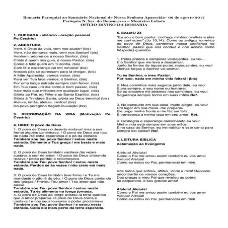 Ofício Divino da Romaria - Paróquia N. Sra. do Bonsucesso - Monteiro lobato - SP