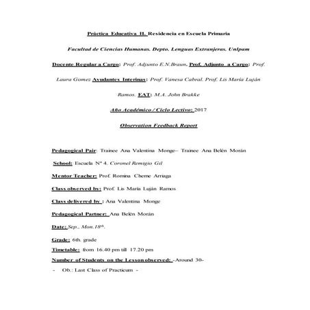 Lujan's feedback: class Nº16 - Lesson Plan Nº8