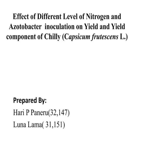 Effect of Different Level of Nitrogen and Azotobacter Inoculation on Yield and Yield component of Chilly (Capsicum frutescens L.)