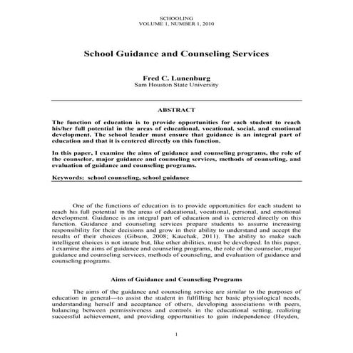 Dr. Fred C. Lunenburg - school guidance and counseling services schooling v1 ...